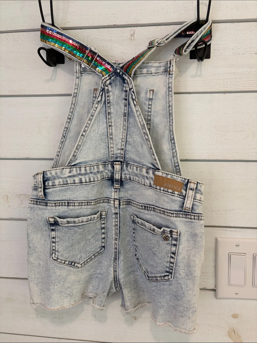 Justice x Jelly Belly sugar and stripe girls denim shortalls size 12